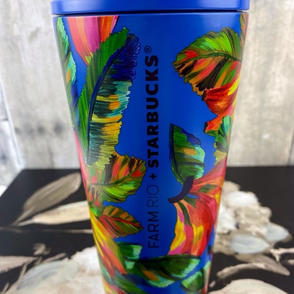 NWT Starbucks Farm Rio Limited Edition Blue Multicolor Banana Print Tumbler. - Picture 6 of 13